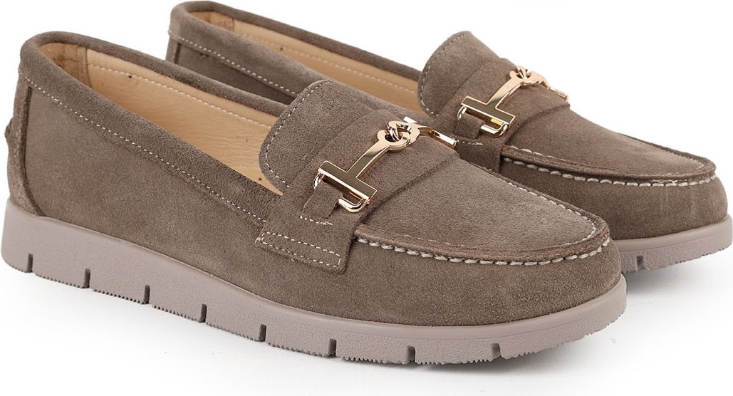 Libero L076.5604-6 Hakiki Süet Deri Gold Metal Tokalı Kalın Tırtıklı Esnek Eva Taban Kadın Comfort Loafer görsel 3