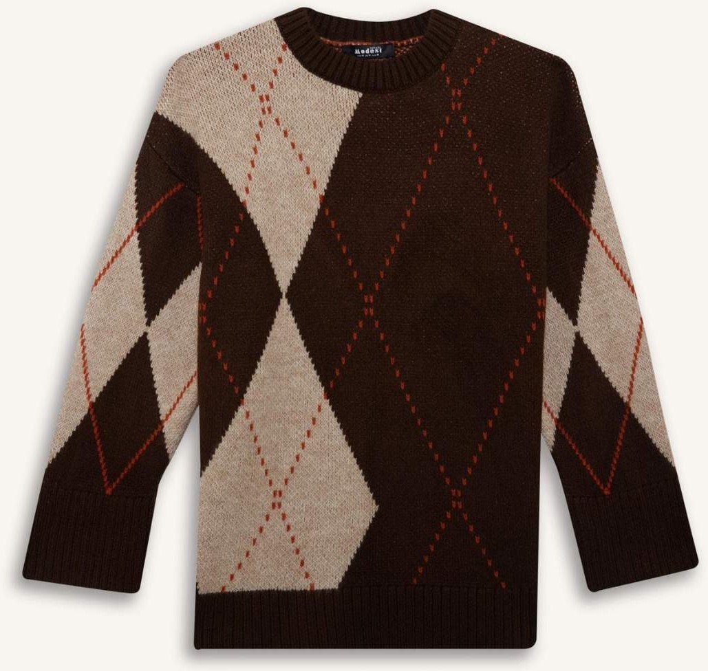 DeFacto Regular Fit Bisiklet Yaka Baklava Desenli Triko Kazak Tunik G0711AX25WN görsel 4
