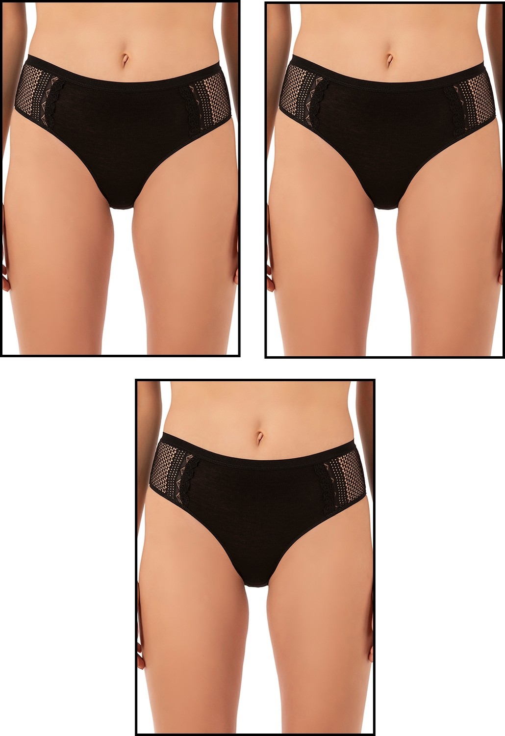 Özkan Underwear Özkan 25592 3'lü Paket Kadın Pamuklu Modal Esnek Rahat Dantelli Bato Külot