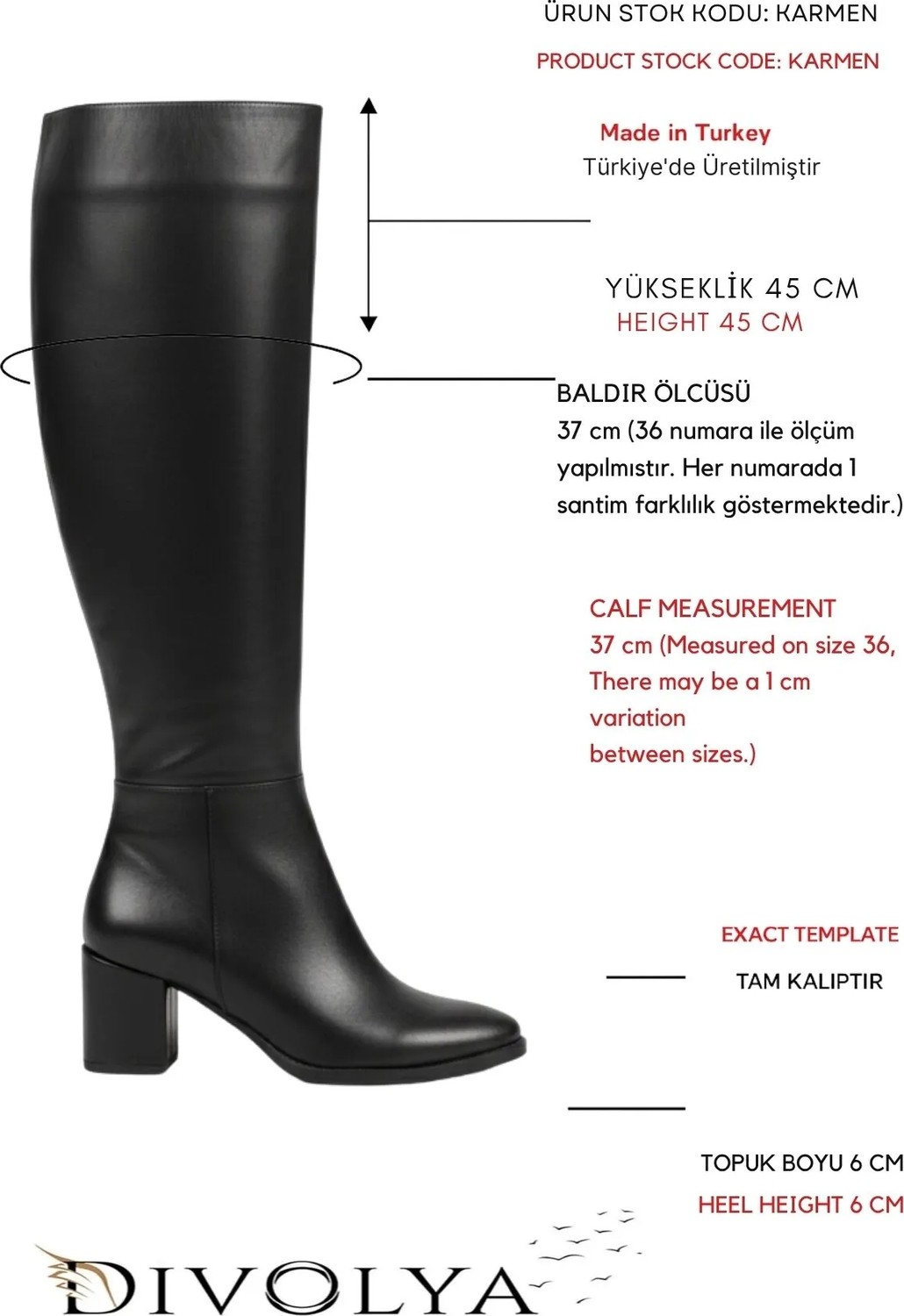 Divolya Karmen Siyah Deri Topuklu Çizme Yanı Fermuarlı Kadın Kullanım İçin Konforlu Tasarım görsel 7