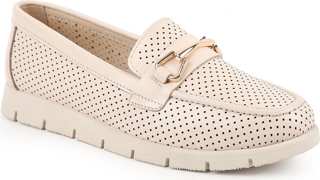 Libero L076.2500-1 Hakiki Deri Lazer Delikli Gold Tokalı Kalın Tırtıklı Eva Taban Kadın Comfort Loafer görsel 5
