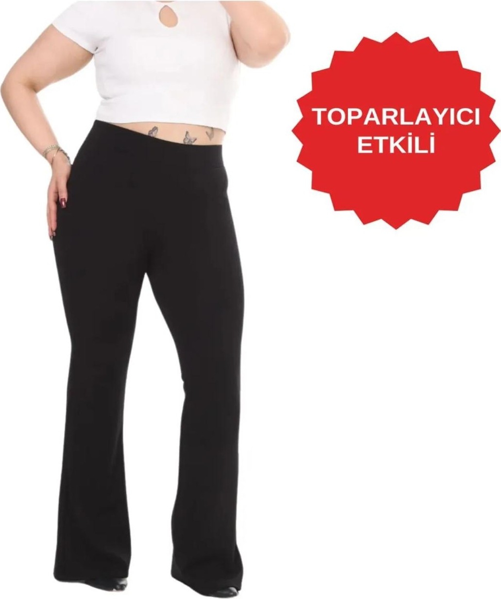 Sosyete Awm Siyah Büyük Beden Ispanyol Paça Çelik Örme Kumaş Toparlayıcı Tayt Pantolon