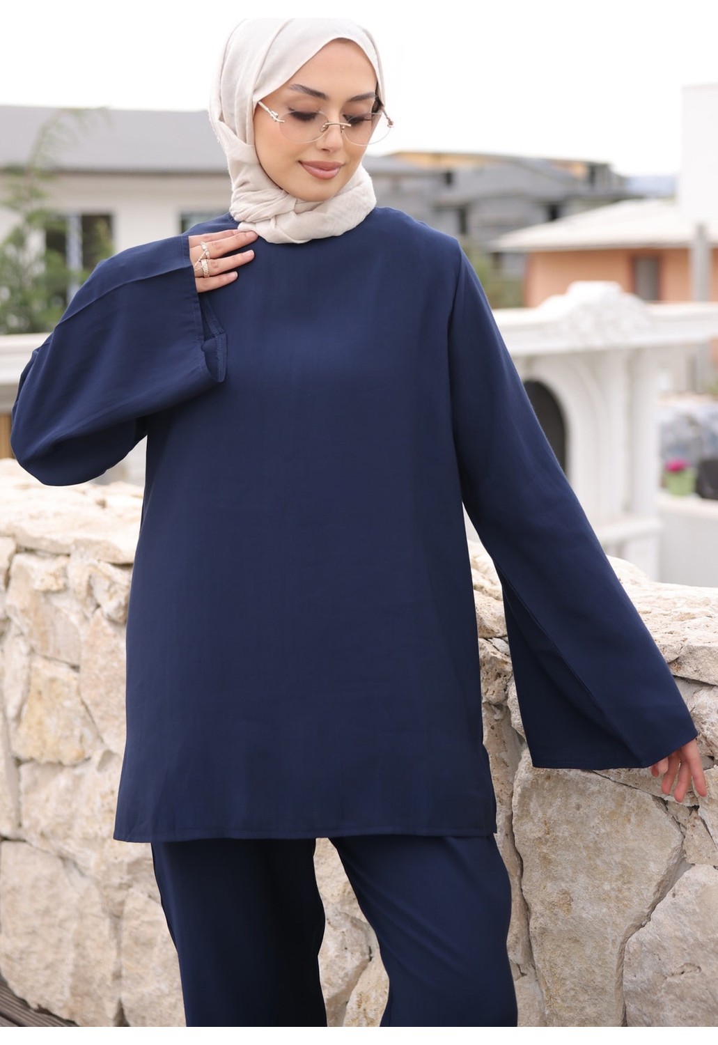 İmaj Butik Açık Haki Ispanyol Kol Tunik Pantolonlu Takım görsel 8