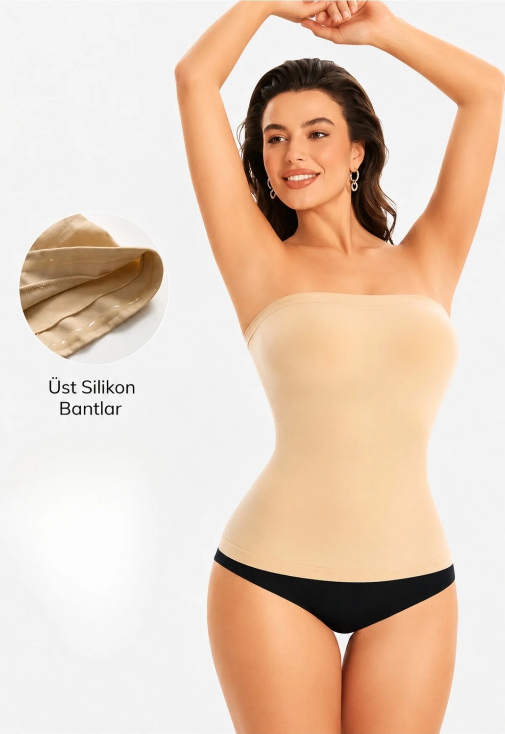 Formactive Kadın Likralı Straplez Body Bej - Uzun ve Esnek İç Giyim & Dikişsiz Atlet 2025 görsel 6