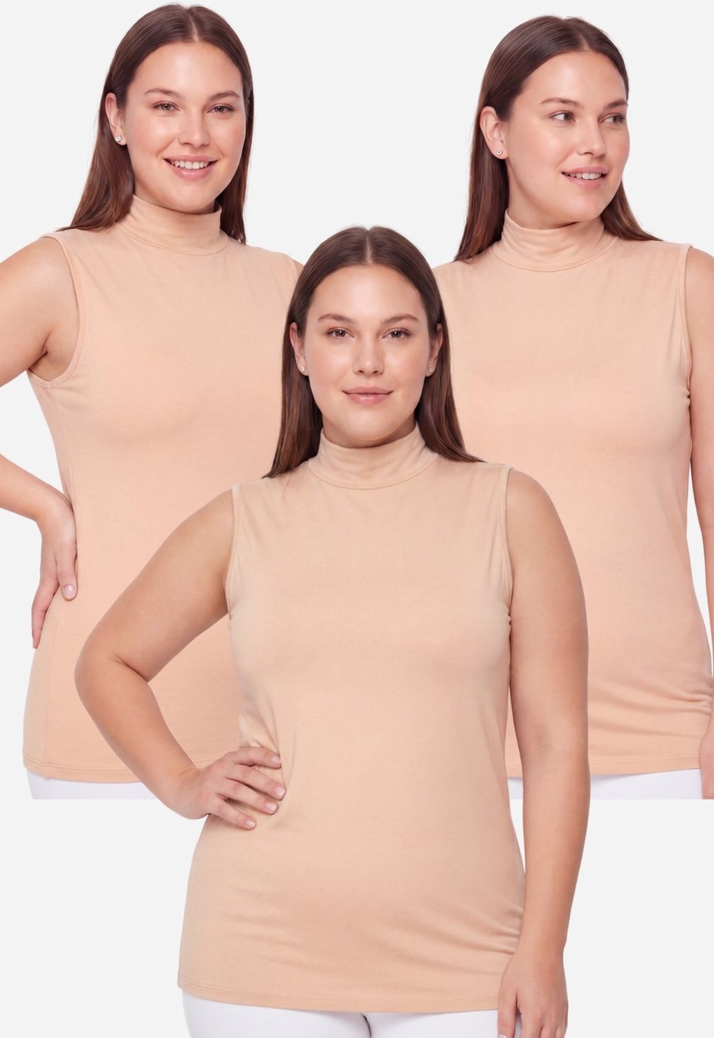 Arma Yıldız Kadın Büyük Beden Balıkçı Yaka Kolsuz Body Ten