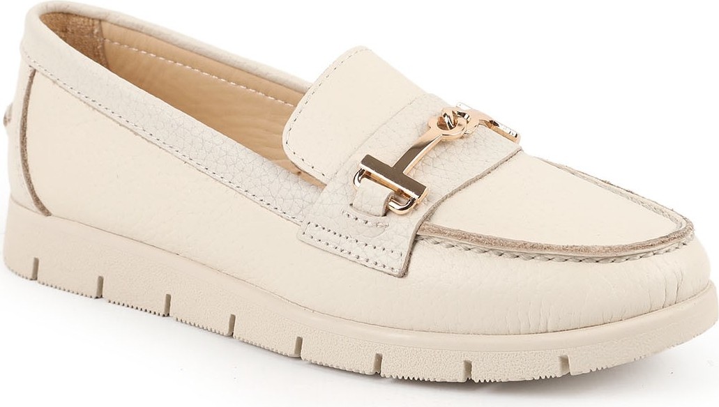Libero L076.5604-6 Hakiki Floter Deri Gold Metal Tokalı Kalın Tırtıklı Esnek Eva Taban Kadın Comfort Loafer