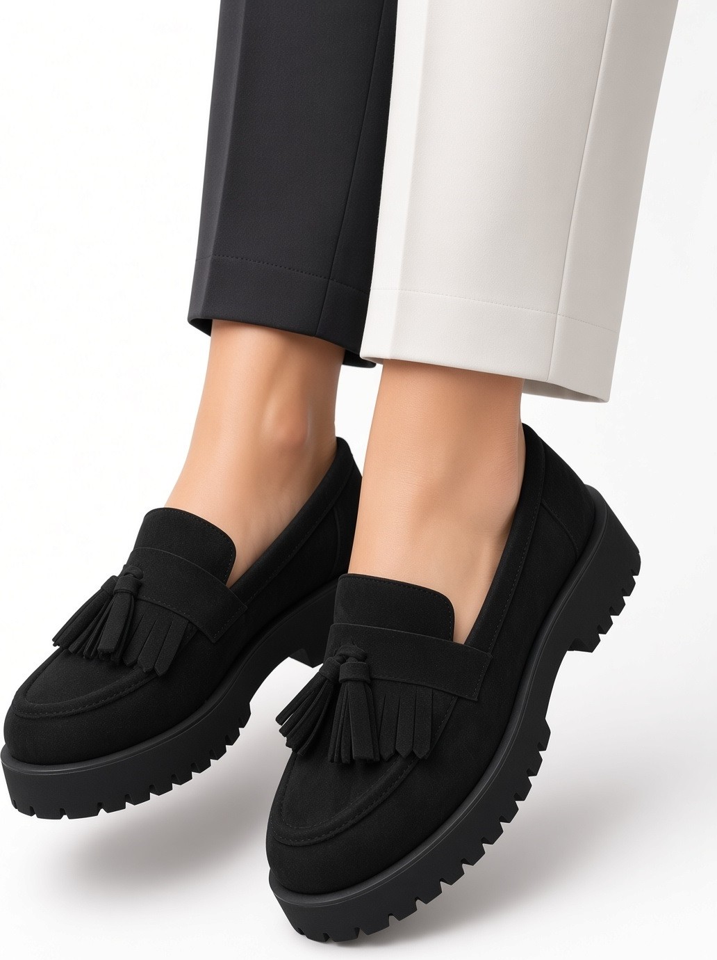 Mcdark Kadın Püsküllü Casual Loafer Ayakkabı-Siyah Süet görsel 3