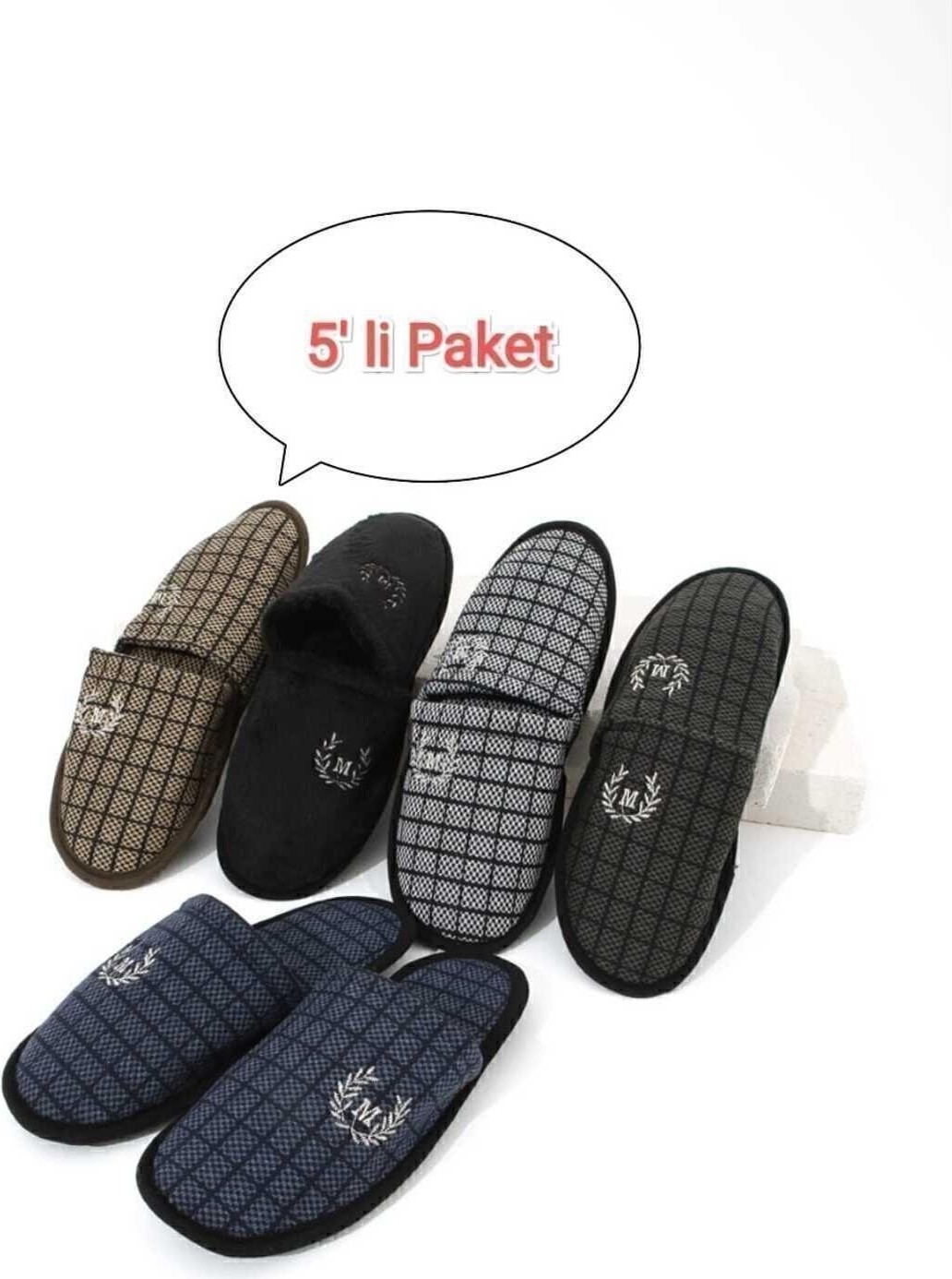 Moda Devrin 5'li Paket Kışlık Erkek Ev Terliği Düz Desenli Konforlu Kullanım İçin İdeal