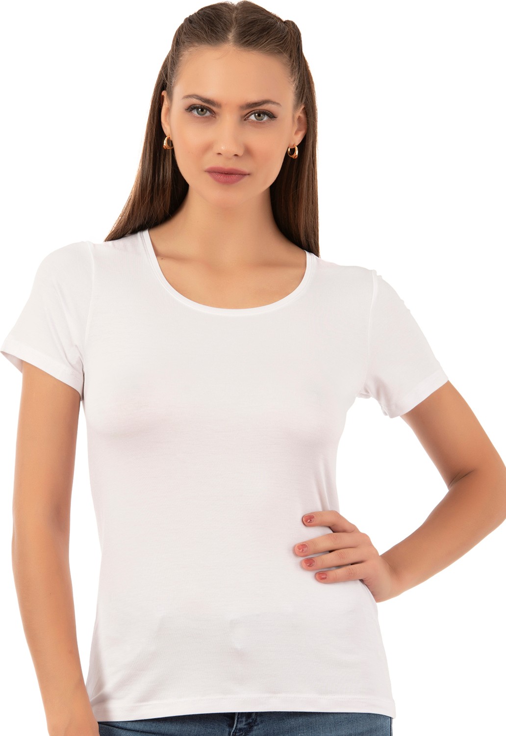 Özkan Underwear Özkan 26976 Kadın Viskon Kısa Kollu Yuvarlak Yaka T-Shirt