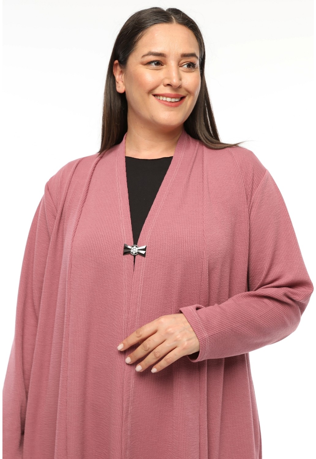 Laden Büyük Beden Kadın Baharlık Yazlık Yüksek Kalite Anne Saks Mavi Asimetrik Hırka görsel 8