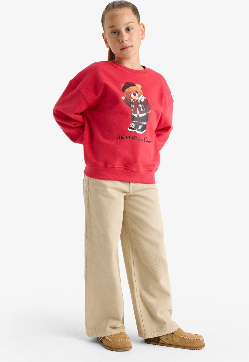 DeFacto Oversize Geniş Kalıp Bisiklet Yaka Baskılı Sweatshirt Kız Çocuk E7841A825AU görsel 8
