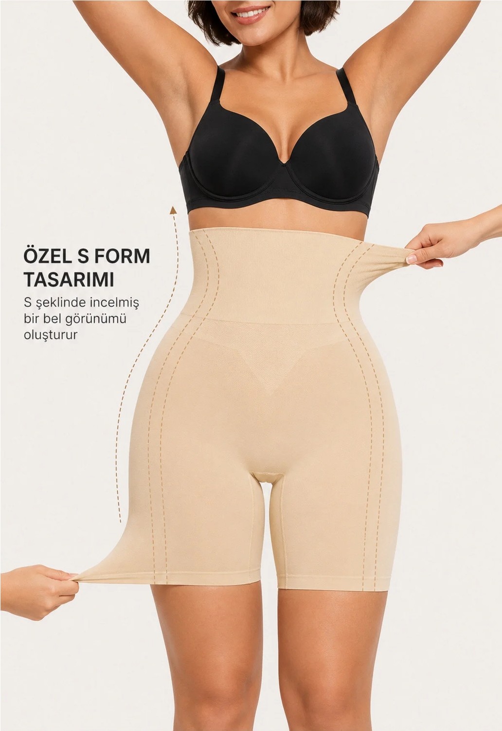 Formactive 1232070 Kadın Yüksek Bel Dikişsiz Korse Diz Üstü Paçalı 2070 - Esnek & Toparlayıcı İç Giyim Siyah S görsel 3