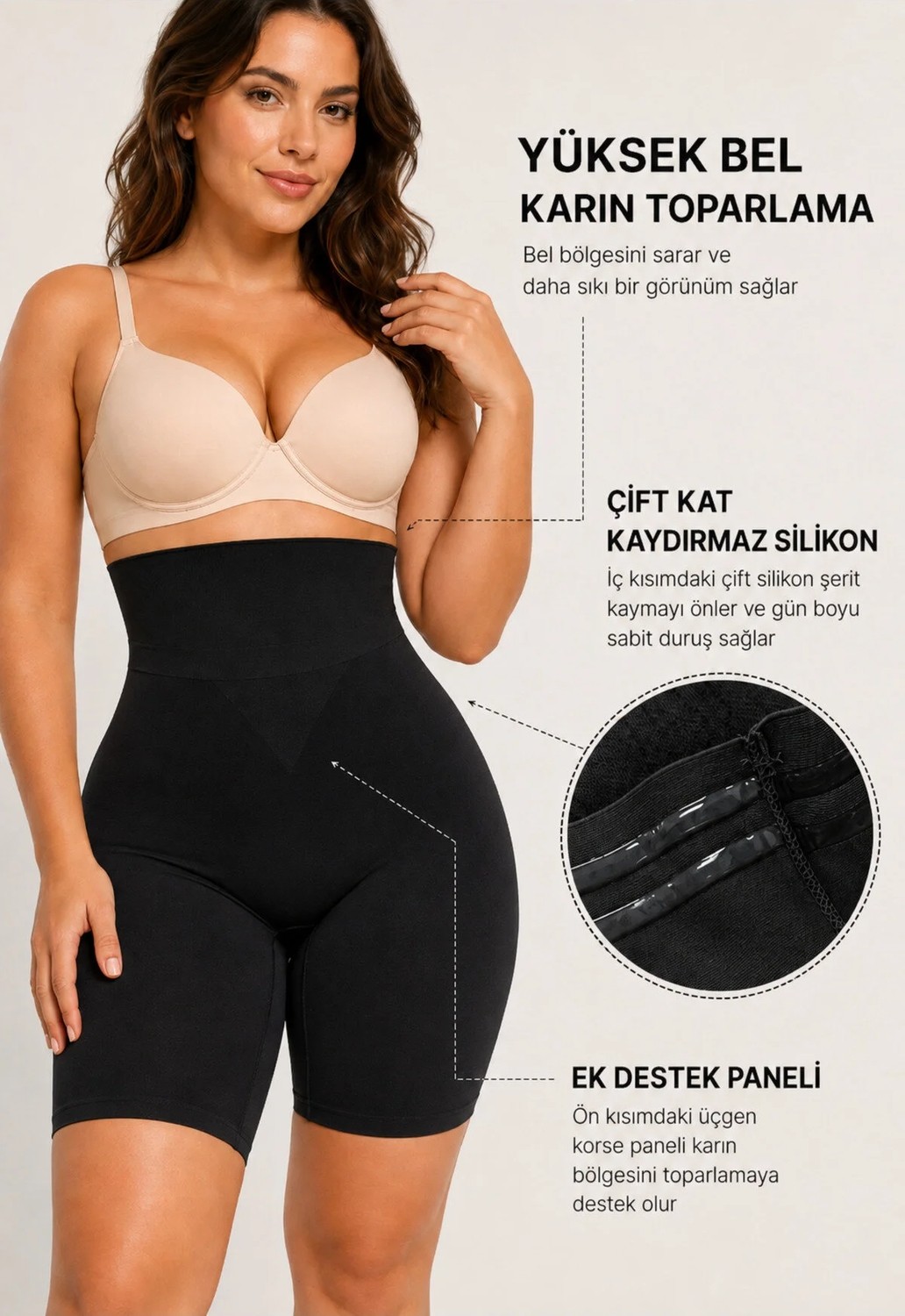 Formactive 1232070 Kadın Yüksek Bel Dikişsiz Korse Diz Üstü Paçalı 2070 - Esnek & Toparlayıcı İç Giyim Siyah S