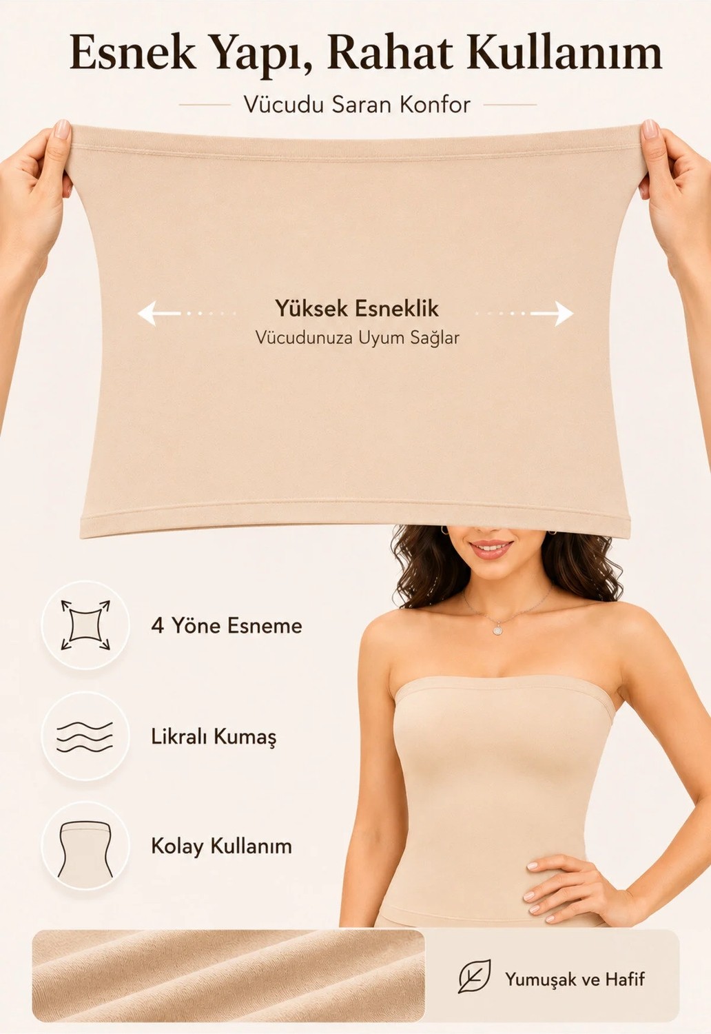 Formactive Kadın Likralı Straplez Body Bej - Uzun ve Esnek İç Giyim & Dikişsiz Atlet 2025 görsel 5