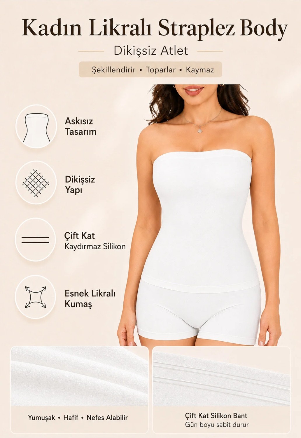 Formactive Kadın Likralı Straplez Body Bej - Uzun ve Esnek İç Giyim & Dikişsiz Atlet 2025