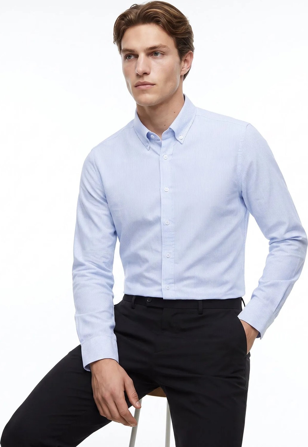 Altınyıldız Classics Mavi Erkek Düğmeli Tailored Fit Çizgili Gömlek ACE201262278 görsel 3
