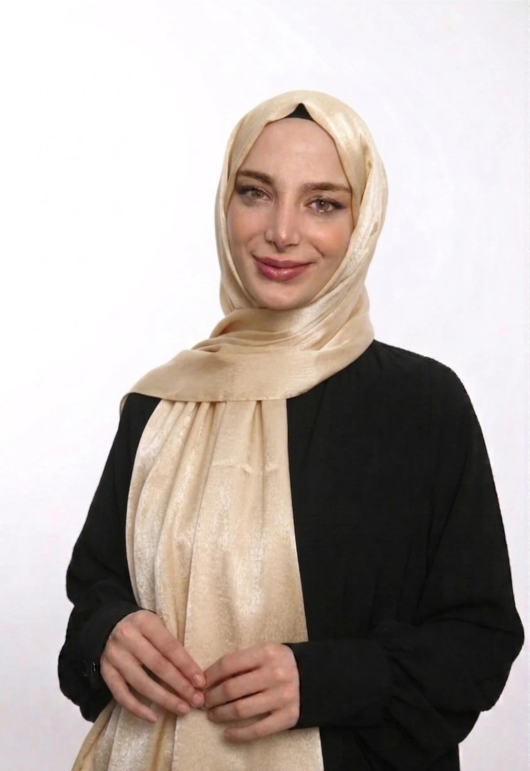 Samara Scarf Abiye Janjan Parlak Saten Dokulu Tesettür Abiye Şifon Altın Şal görsel 3