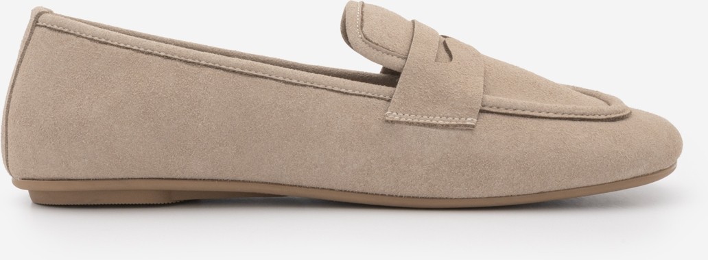 Marjin Kadın Küt Burun Günlük Loafer Heviza Bej Süet görsel 3