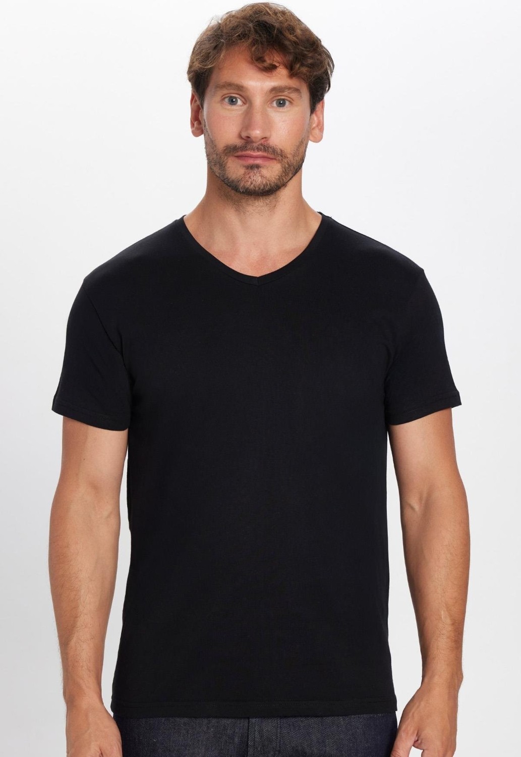 Tudors Erkek Slim Fit Dar Kesim %100 Pamuk Yumuşak Dokulu Siyah V Yaka Tişört görsel 4