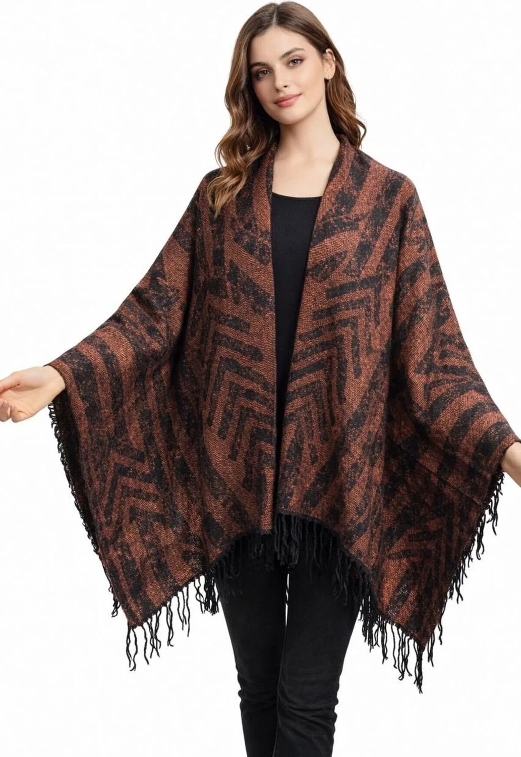 ALDAIYR Kadın Kışlık Çift Taraflı Panço Omuz 140X140 görsel 8