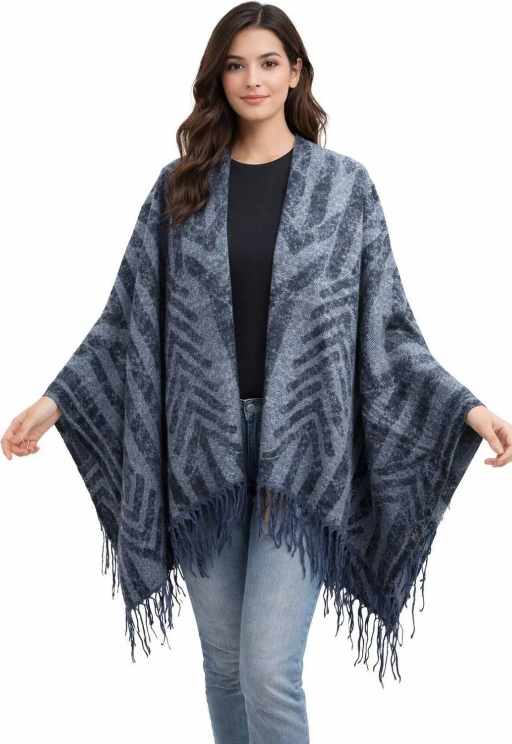 ALDAIYR Kadın Kışlık Çift Taraflı Panço Omuz 140X140 görsel 3