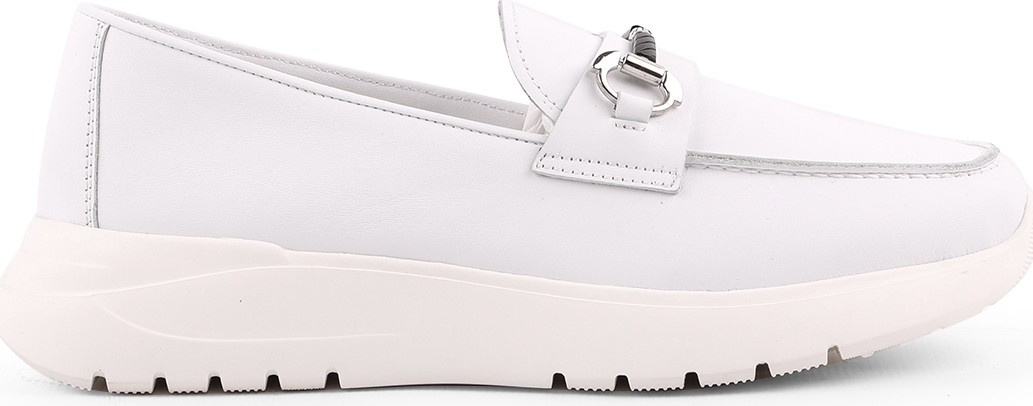 Libero LZ5085 Beyaz Hakiki Deri Metal Köprülü Kalın Esnek Taban Kadın Comfort Loafer Sneaker görsel 2