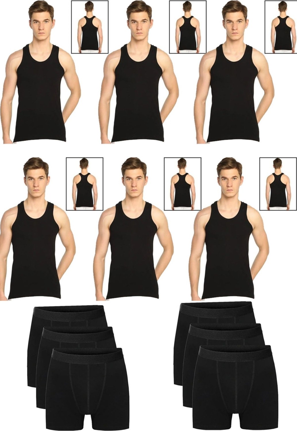 Belifanti Collection Erkek Pamuklu 6'lı Siyah Sporcu Atlet ve 6'lı Gri Boxer 12 Parça Set