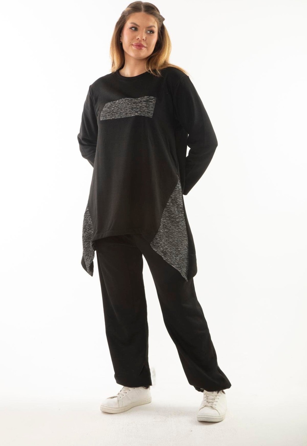 Şans Kadın Büyük Beden Siyah Sim Detaylı Sweatshirt Pantolon Ikili Takım 65N37054 görsel 3