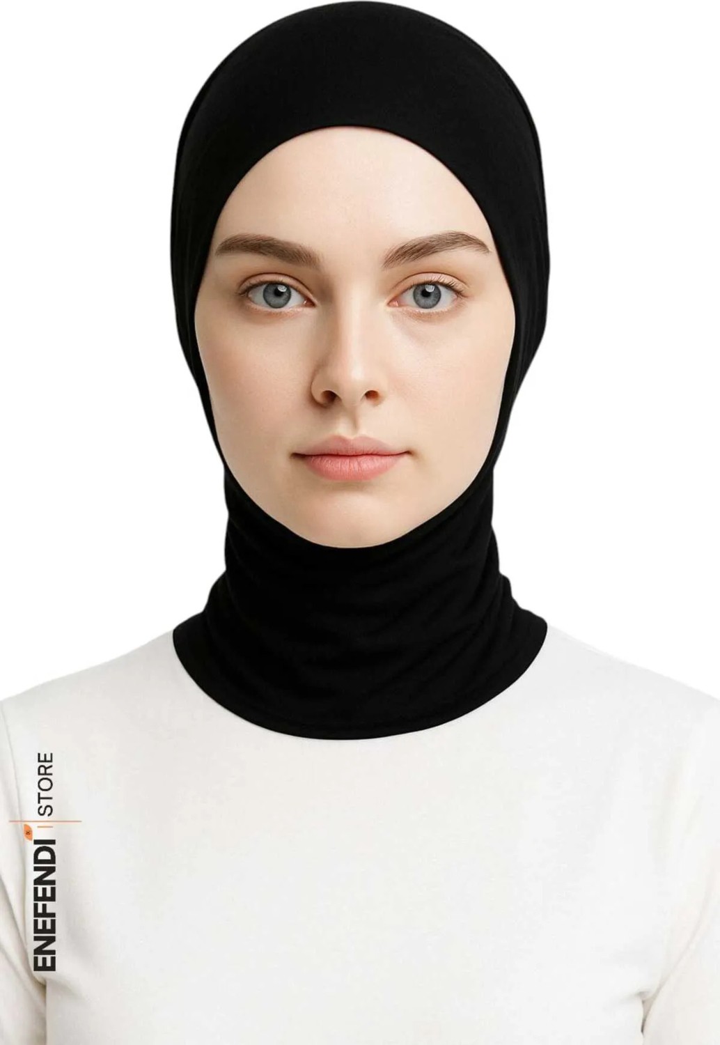 NF ND ENEFENDİ Boyunluklu Spor Bone | Siyah Tesettür Hijab • Geçmeli Hazır Bone • Rahat ve Şık Penye Kullanım