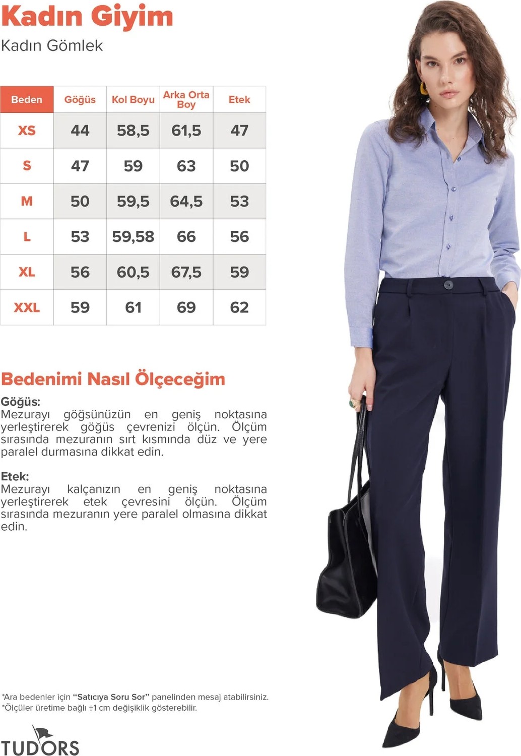 Tudors Kadın Slim Fit Dar Kesim Uzun Kollu Pamuklu Vücuda Oturan Dokulu Açık Lacivert Basic Gömlek görsel 4