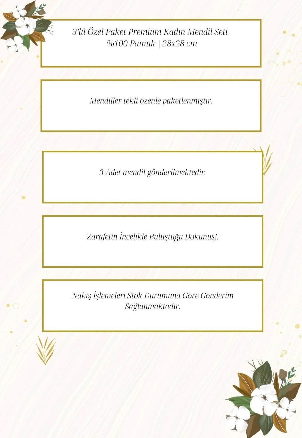 Universal 3’lü Özel Paket Premium Kadın Işlemeli Mendil Seti %100 Pamuk 28X28 cm görsel 4