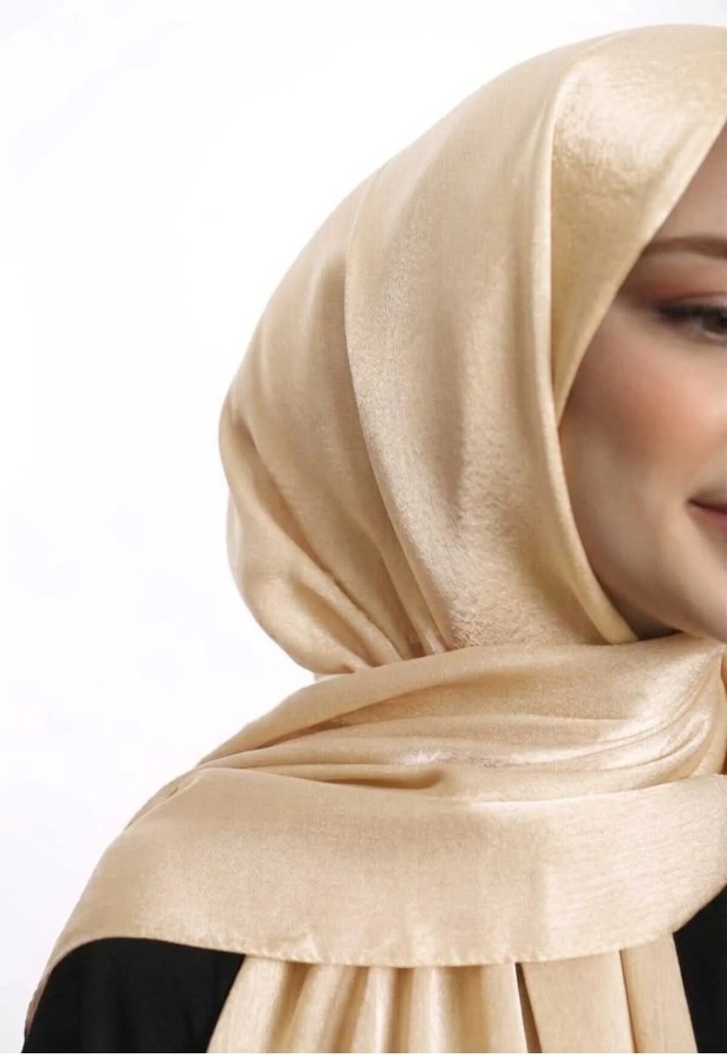 Samara Scarf Abiye Janjan Parlak Saten Dokulu Tesettür Abiye Şifon Altın Şal