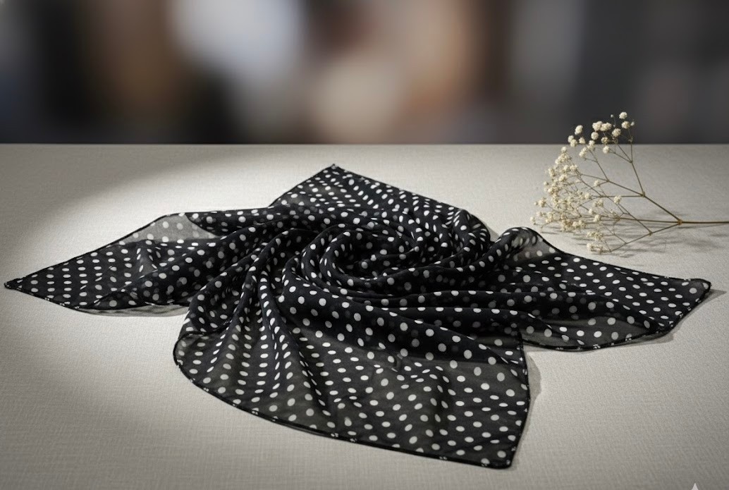 Jz Moda Puantiye Desenli Fular - Retro Tarz Eşarp & Saç Bandı-puantiyeli fular- bandana - 50*50cm görsel 5
