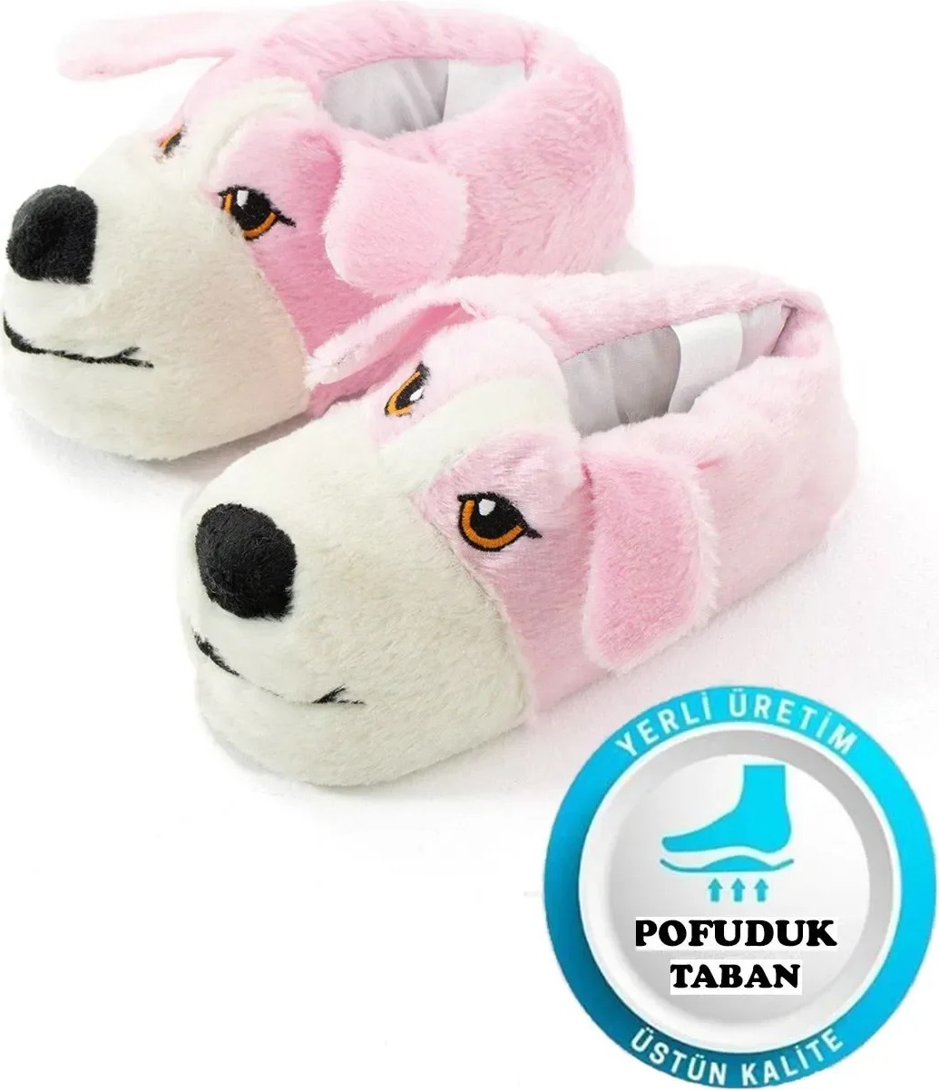 Behtah Kundura Unisex Köpek Figürlü Peluş Panduf Ev Pandufu Ev Botu Ev Ayakkabısı Ayağı Sıcak Tutar