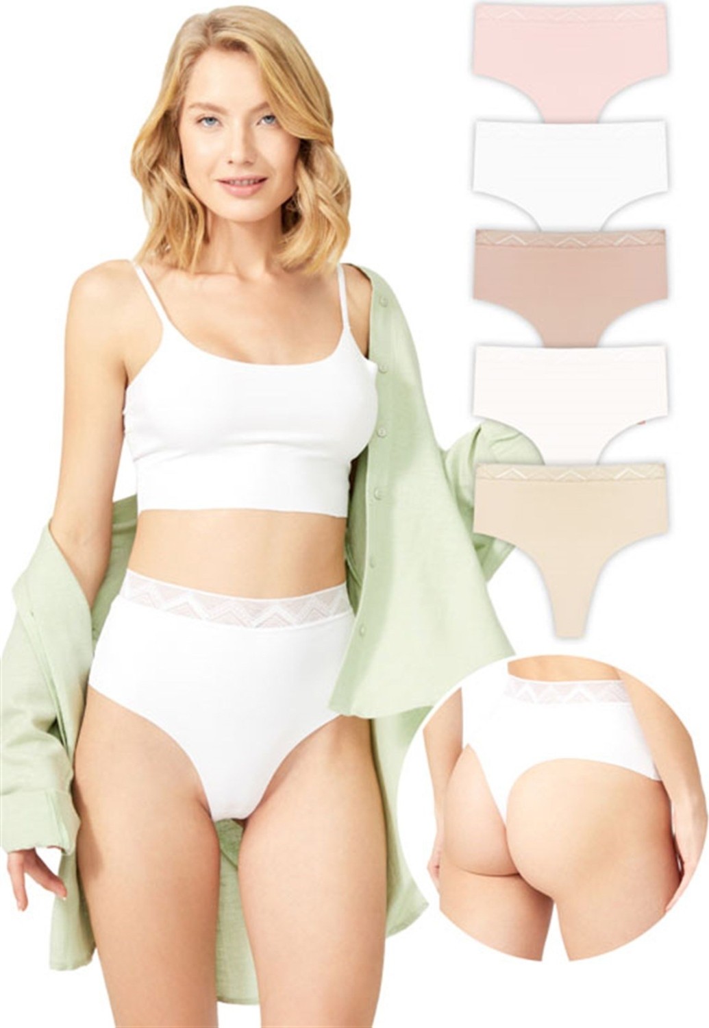 Cottonhill Basic Yüksek Bel Lazer Kesim Tanga Külot 5'li Paket - 2 görsel 6