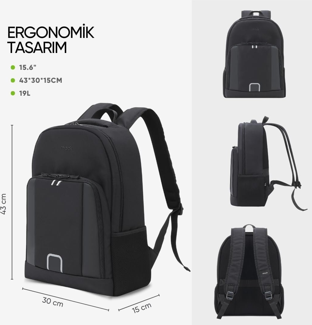 Happy Trend Mack Luna Eco MCE-1201 Çevre Dostu Reflektörlü Laptop Çantası, Seyahat Sırt Çantası, Macbook Sırt Çantası, Erkek Kadın 15.6 Inç Bilgisayar Çantası, Siyah görsel 3