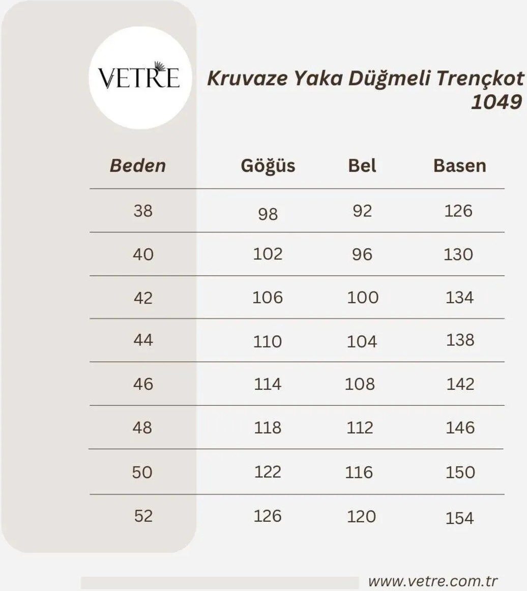 Vetre Kadın Büyük Beden Kruvaze Yaka Düğmeli Vizon Trençkot 1049 görsel 6