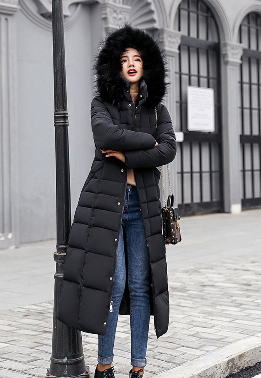 Barbora Kadın Kışlık Tam Boy Kapüşonlu Polyester Şişme Mont Siyah Trend Tasarım görsel 6