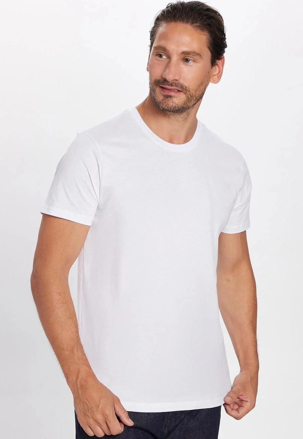 Tudors Unisex 5'li Pkt Siyah-Beyaz-Lacivert-Vizon-Mavi Slim Fit Dar Kesim %100 Pamuk Bisiklet Yaka Tişört görsel 3