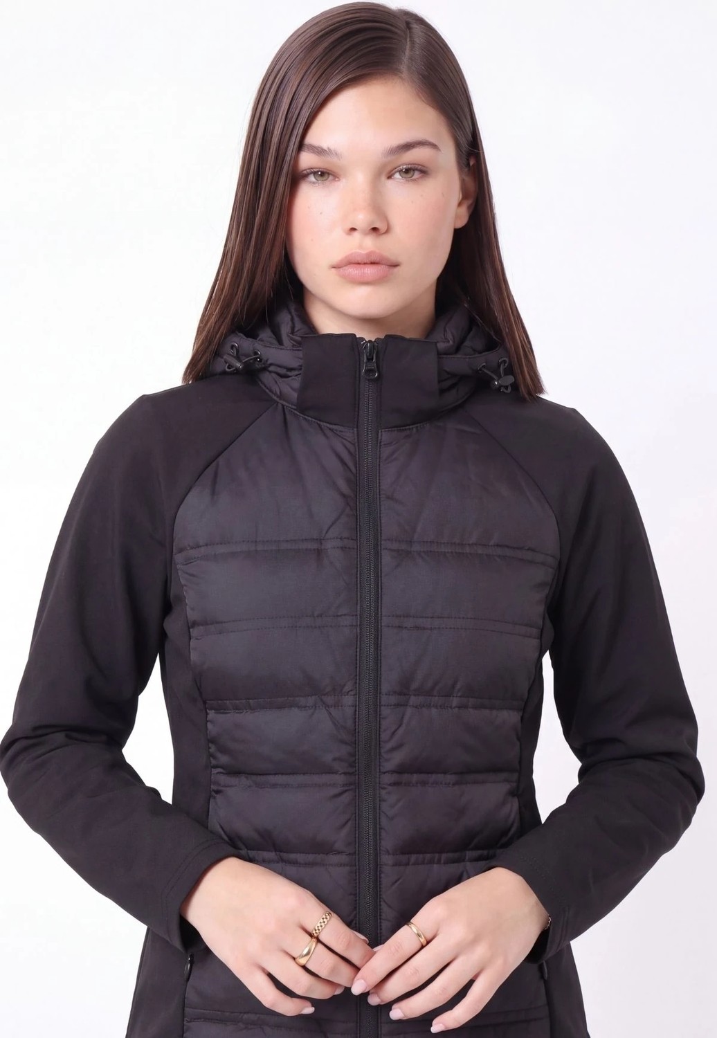 Cemo Kapüşonlu Softshell Kollu Şişme Kadın Mont görsel 6
