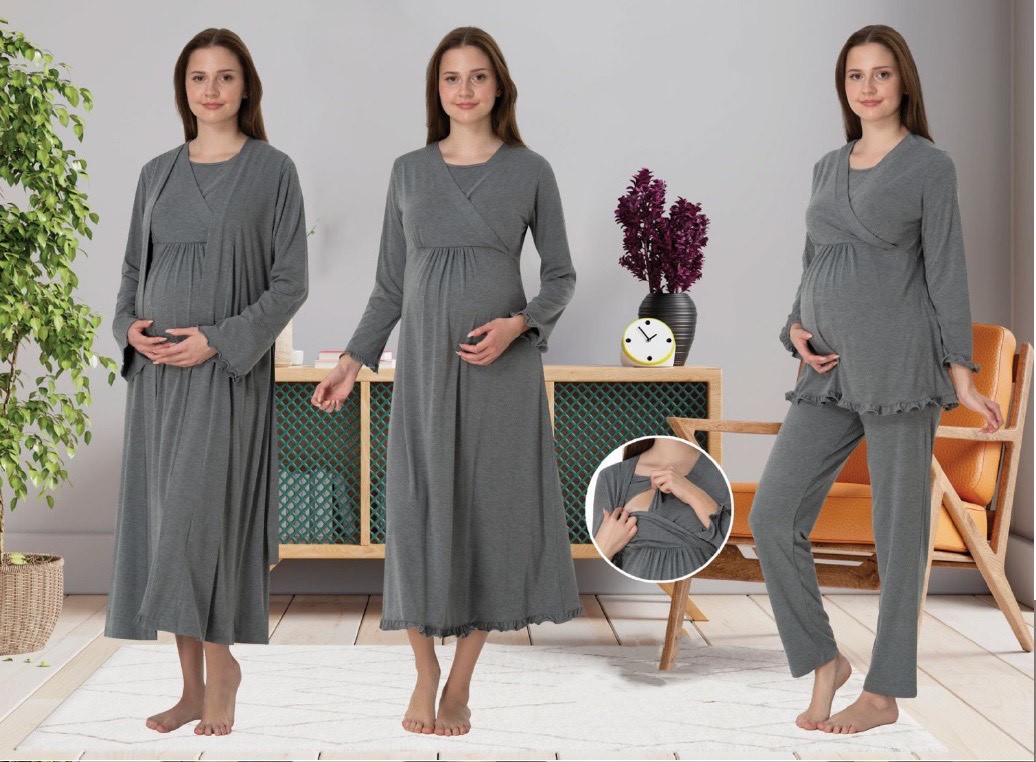 Effort t Dvina Effortt Lohusa 4'lü Set - Sabahlık/pijama Takımı/gecelik İndigo - 4046
