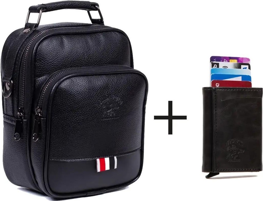Newish Polo Erkek Ekose Siyah Deri Mekanizmalı Cüzdan ve Günlük Omuz El Çantası newpolo060 görsel 6