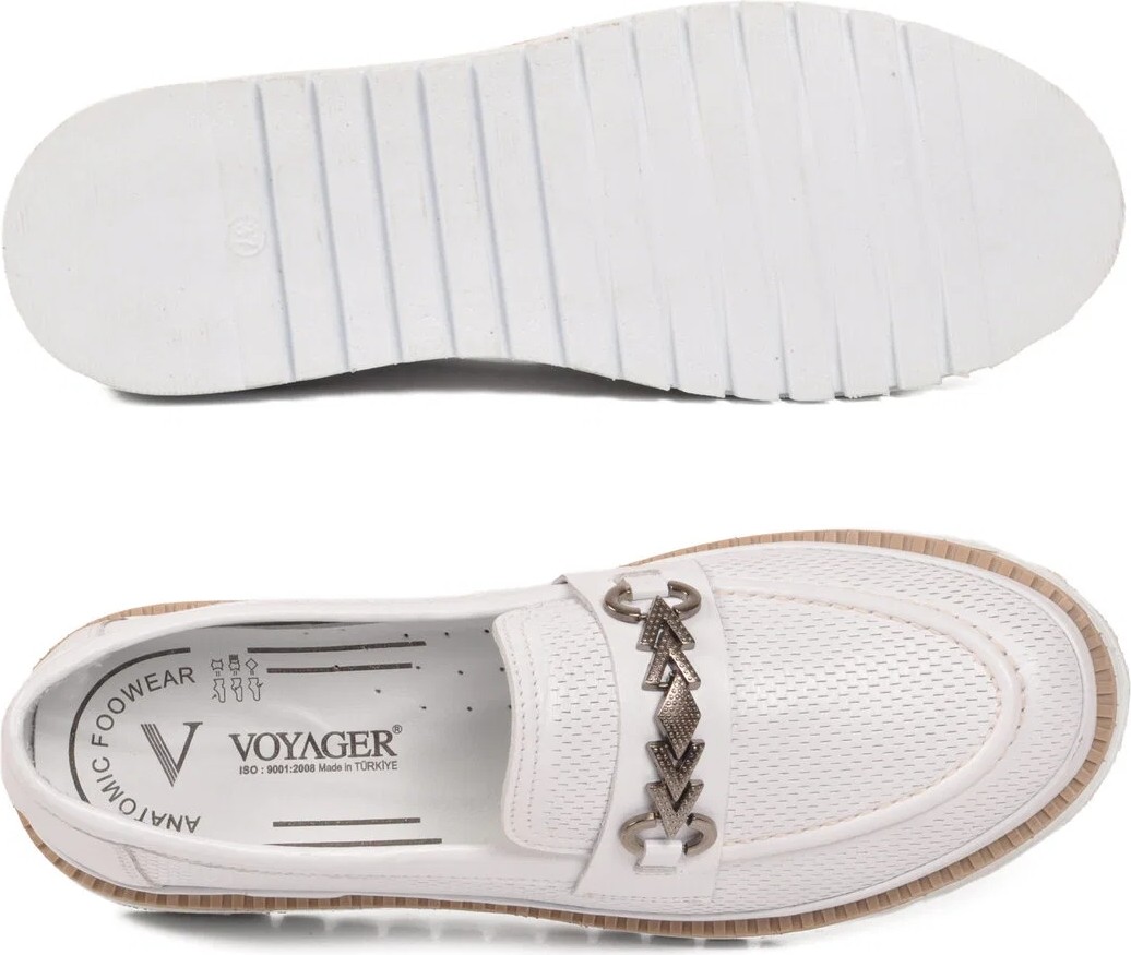 Voyager Beyaz Hakiki Deri Anatomik Rahat Tabanlı Toka Detaylı Kadın Casual Ayakkabı Loafer Z273 Z görsel 5