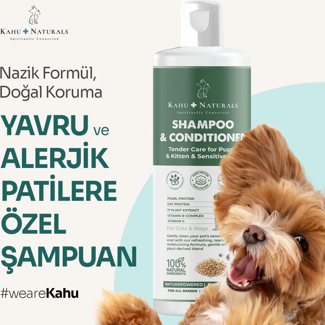 Aesco Kahu Naturals Tendercare Şampuan ve Nemlendirici, Yavru ve Hassas Cilde Sahip Kedi ve Köpekler Için, Hipoalerjenik, Bitkisel Ekstrakt, 250 ml görsel 3