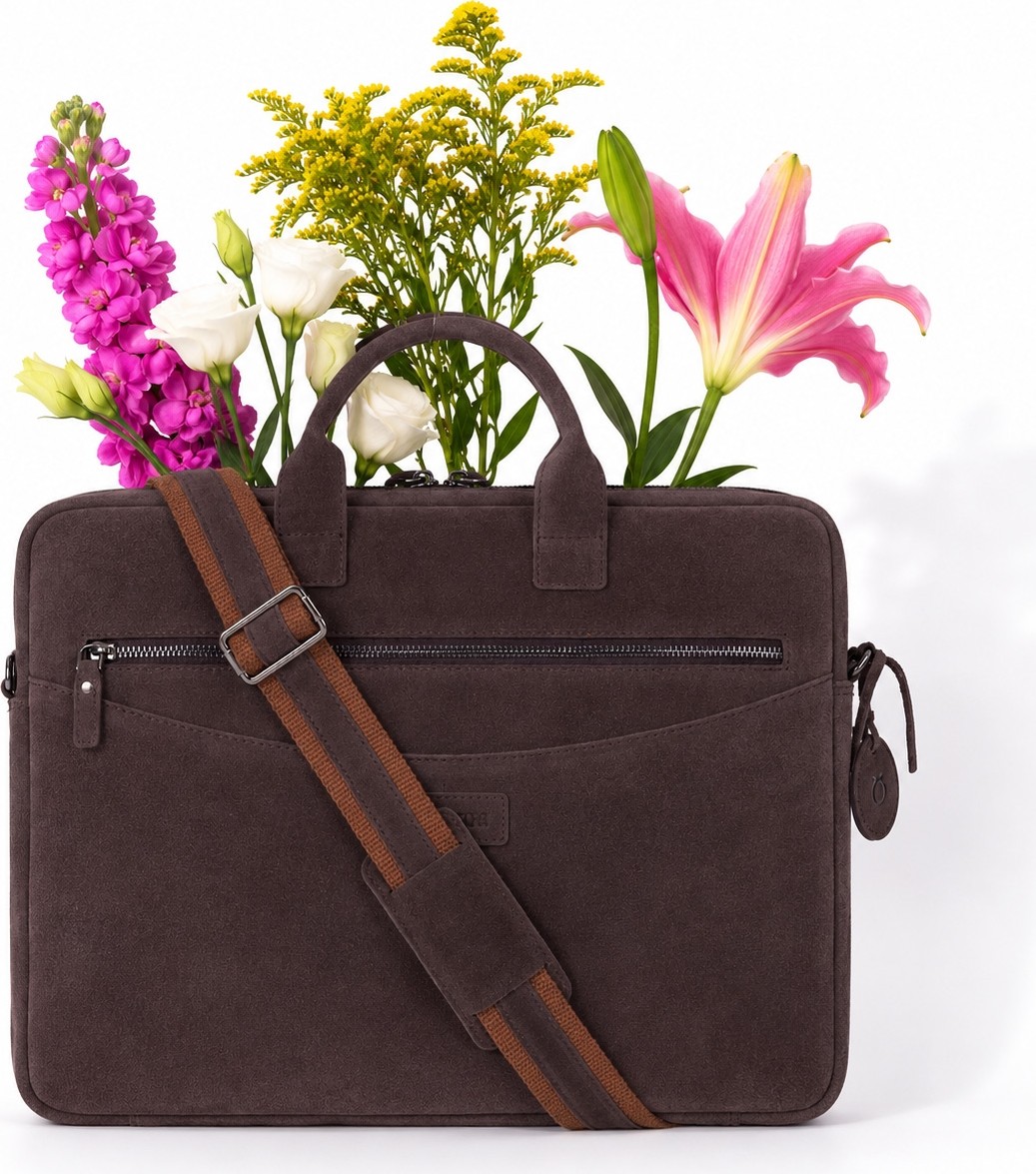 BloominBag Mocha Still Hakiki Süet Deri 13-14 Inç Macbook/laptop Çantası görsel 3