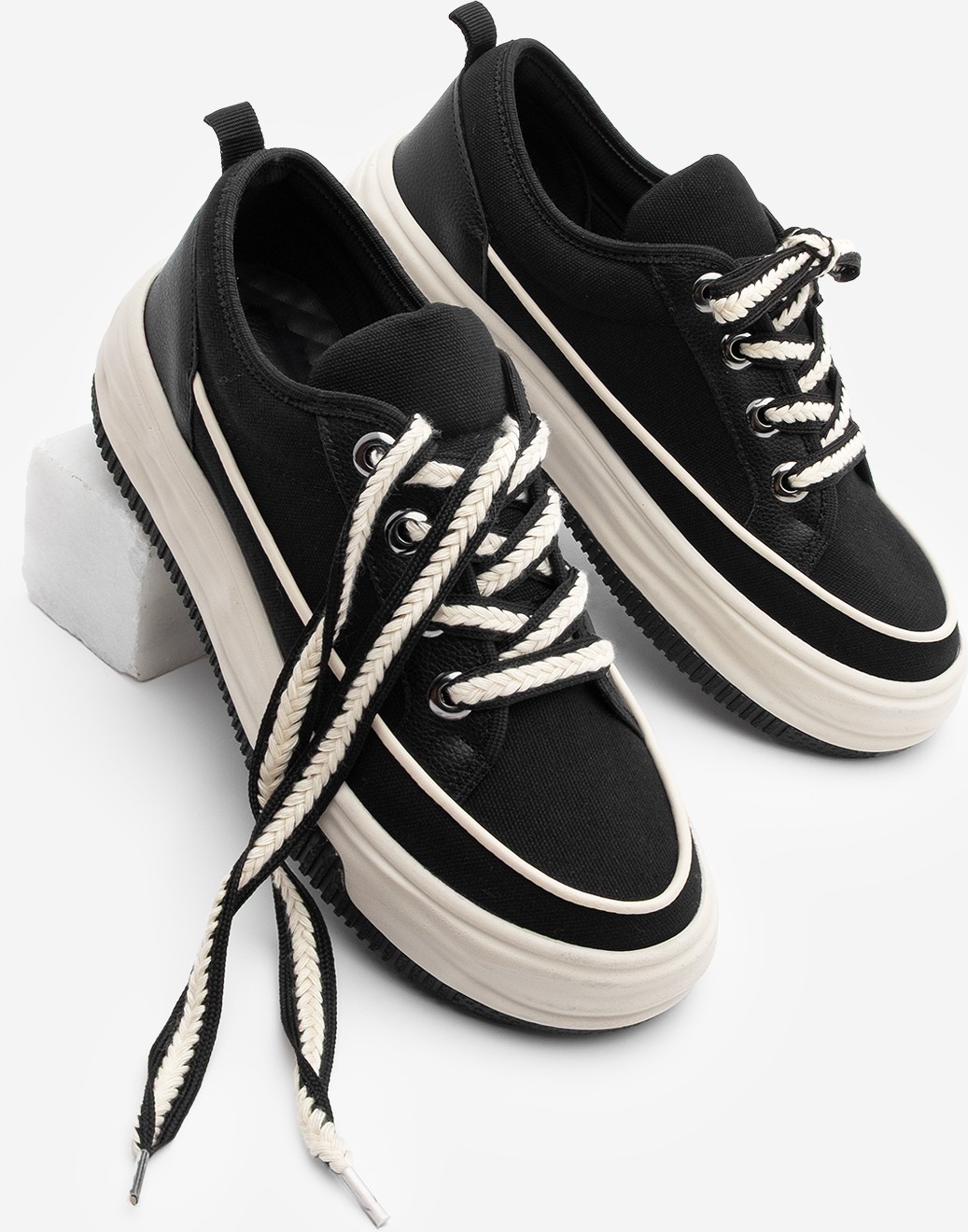 Marjin Kadın Yüksek Kalın Taban Sneaker Bağcıklı Spor Ayakkabı Hesna Kahve Keten
