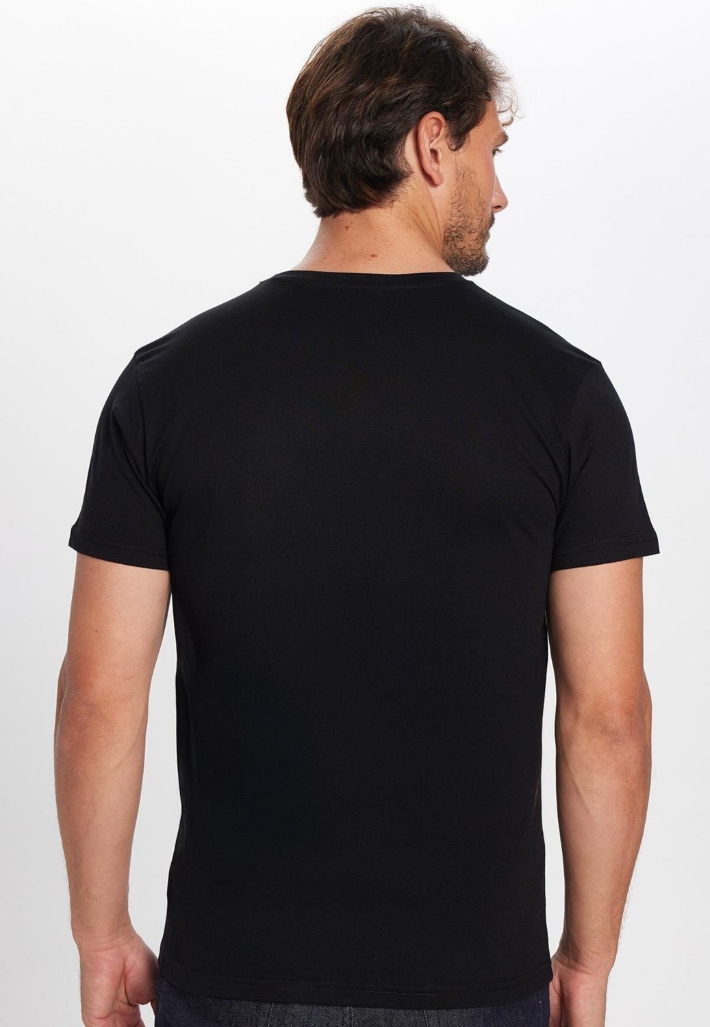 Tudors Erkek Slim Fit Dar Kesim %100 Pamuk Yumuşak Dokulu Siyah V Yaka Tişört görsel 5