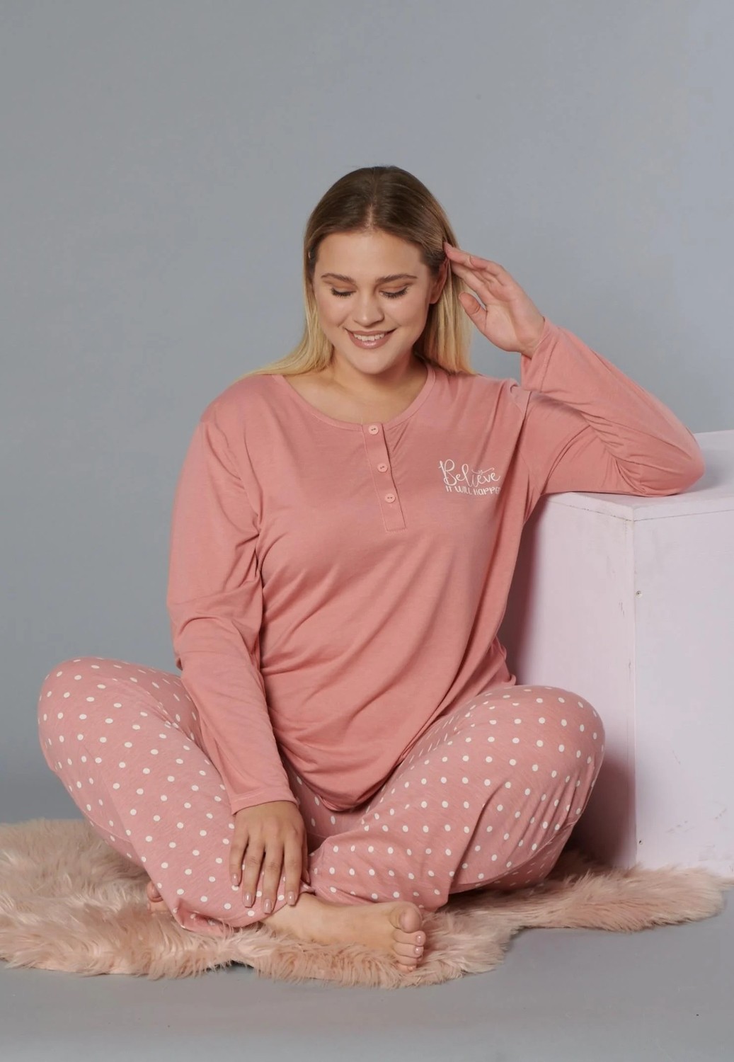 Dowry Büyük Beden Battal Uzun Kol Pijama Takımı Dowry B09-171