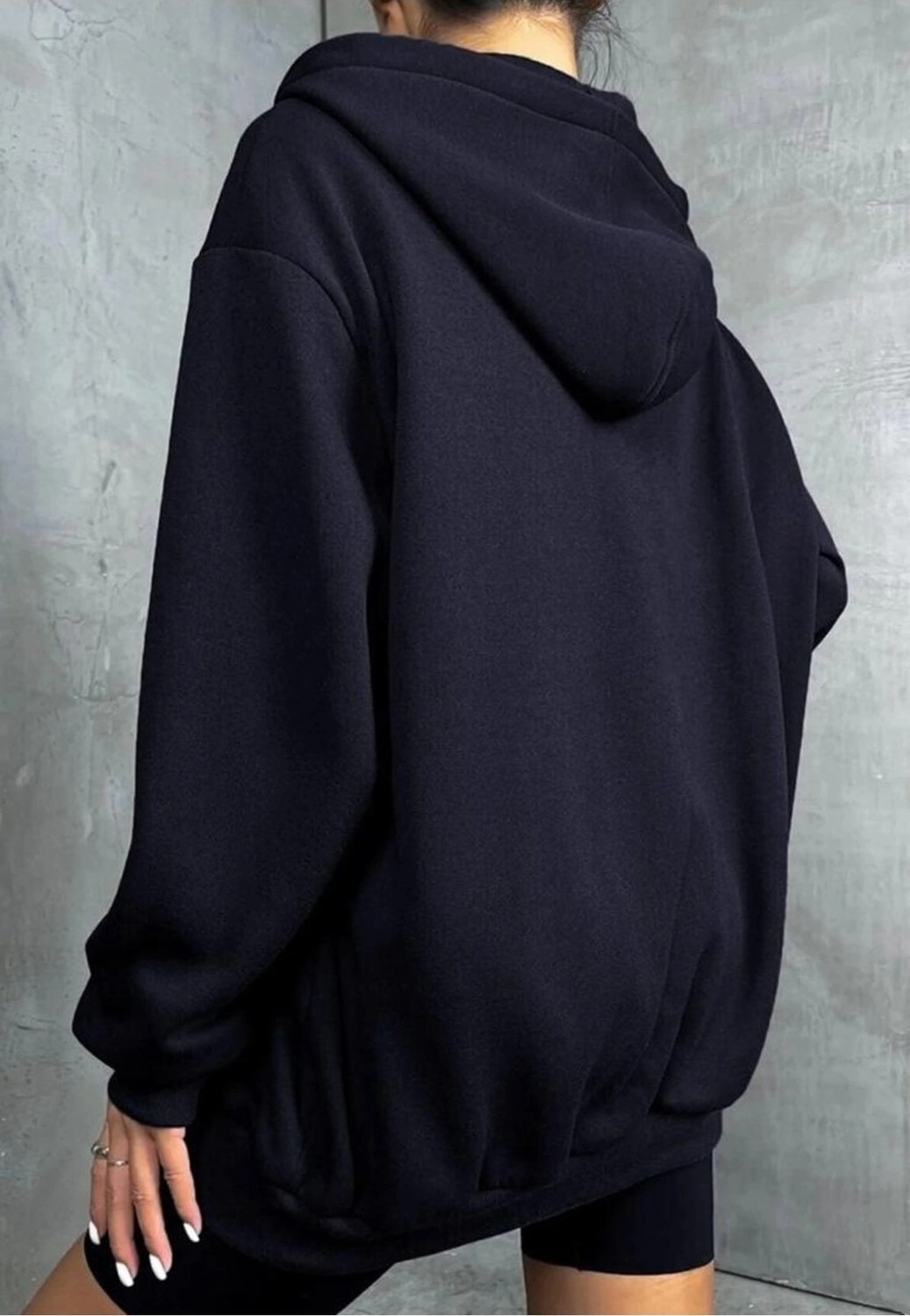 Tarzsokak Siyah Oversize 3 Iplik Kalın Içi Polarlı Fermuarlı 1.kalite Bol Kesim Düz Baskısız Sweatshirt görsel 2