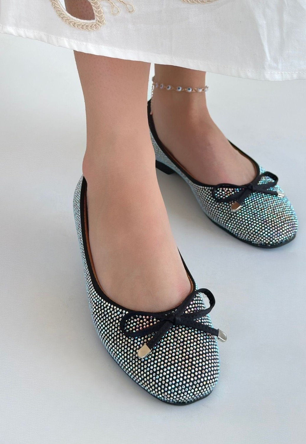 Shoegar Potte Siyah Saten Babet Ayakkabı